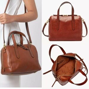 Fossil Sydney Satchel Crossbody Brown Leather Handbag SHB1978210 NWT $178